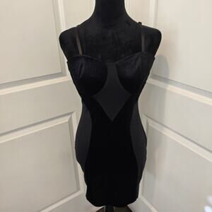 Womens Black Cami Velour Mesh Adjustable Strap Stretch Form Fitting Mini Dress M